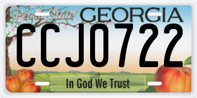 GA license plate CCJ0722