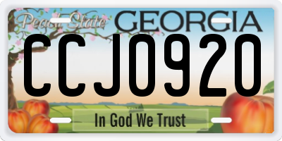 GA license plate CCJ0920