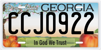 GA license plate CCJ0922