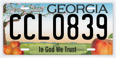 GA license plate CCL0839