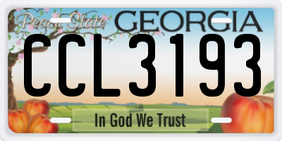 GA license plate CCL3193