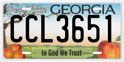 GA license plate CCL3651
