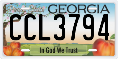 GA license plate CCL3794