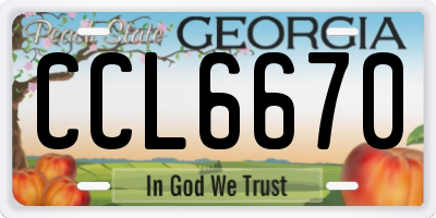 GA license plate CCL6670