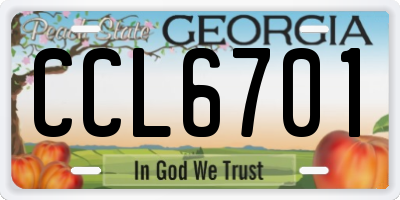 GA license plate CCL6701