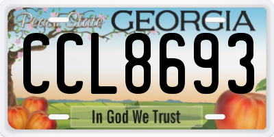 GA license plate CCL8693