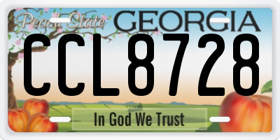 GA license plate CCL8728
