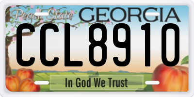 GA license plate CCL8910