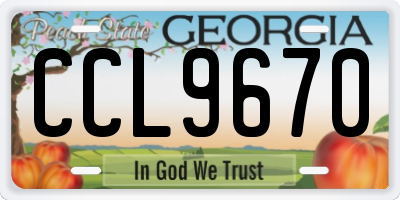 GA license plate CCL9670