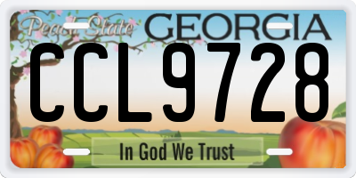 GA license plate CCL9728