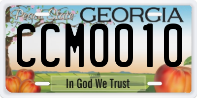 GA license plate CCM0010