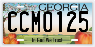 GA license plate CCM0125