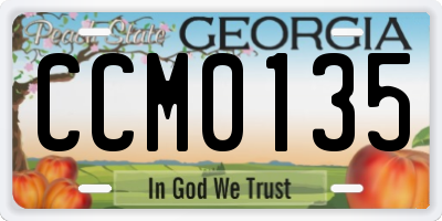 GA license plate CCM0135