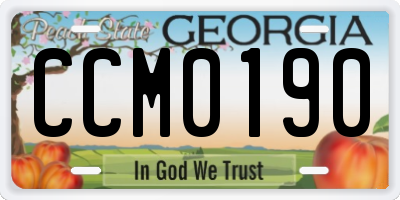 GA license plate CCM0190