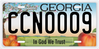 GA license plate CCN0009