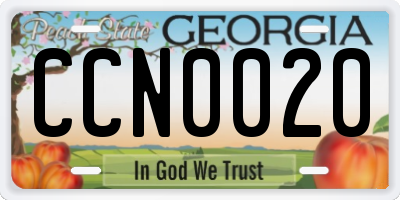 GA license plate CCN0020