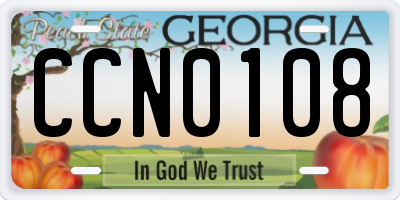 GA license plate CCN0108