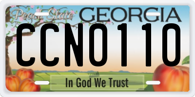 GA license plate CCN0110
