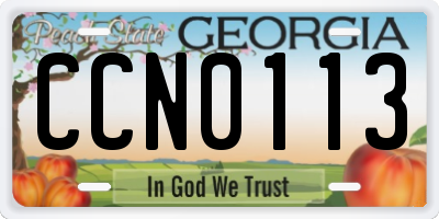 GA license plate CCN0113