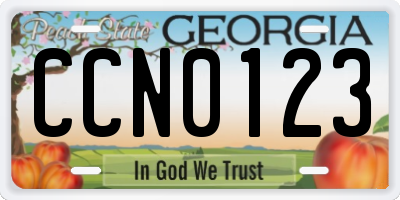 GA license plate CCN0123