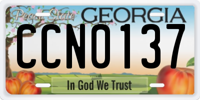 GA license plate CCN0137