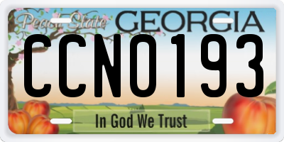 GA license plate CCN0193