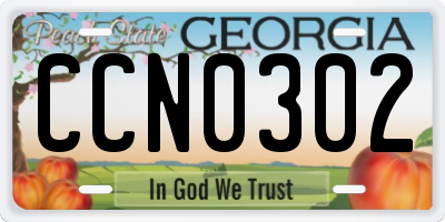GA license plate CCN0302