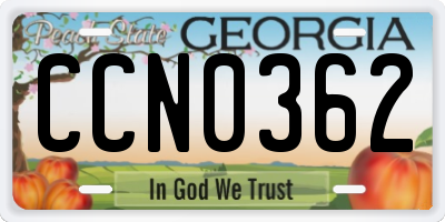GA license plate CCN0362