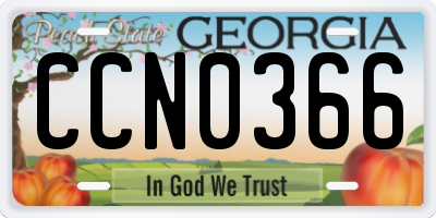 GA license plate CCN0366