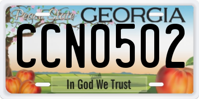 GA license plate CCN0502