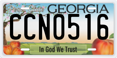 GA license plate CCN0516