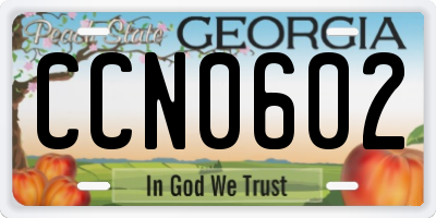 GA license plate CCN0602
