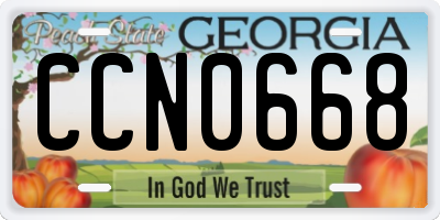 GA license plate CCN0668