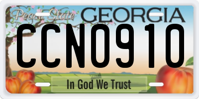 GA license plate CCN0910