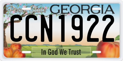 GA license plate CCN1922