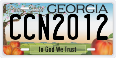 GA license plate CCN2012