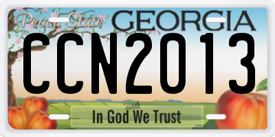 GA license plate CCN2013