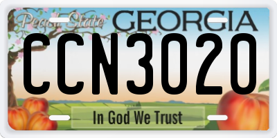 GA license plate CCN3020