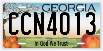 GA license plate CCN4013