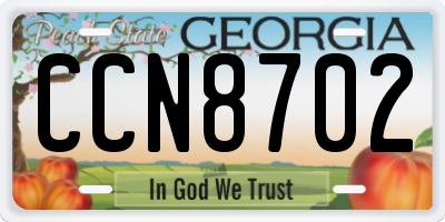 GA license plate CCN8702