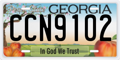 GA license plate CCN9102
