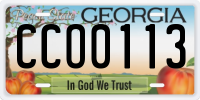 GA license plate CCO0113