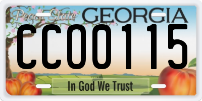 GA license plate CCO0115