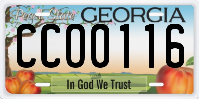 GA license plate CCO0116