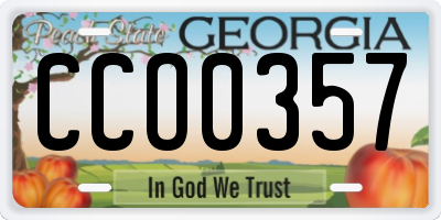 GA license plate CCO0357