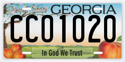 GA license plate CCO1020