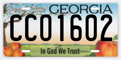 GA license plate CCO1602