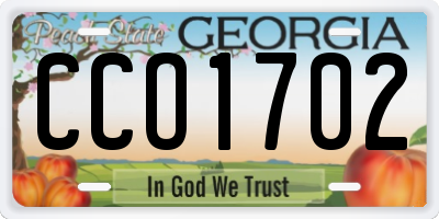 GA license plate CCO1702
