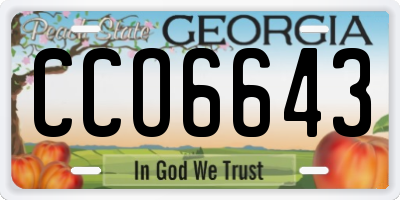 GA license plate CCO6643
