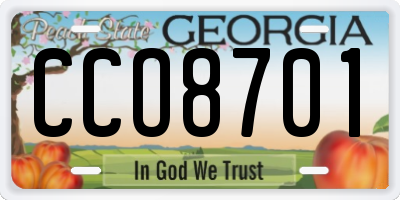 GA license plate CCO8701